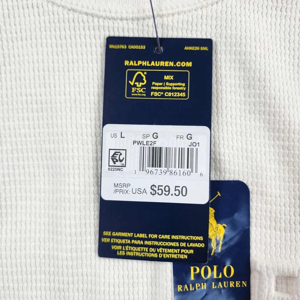 Polo Ralph Lauren Mens Large Embossed Waffle Long Sleeve Thermal Sleep Shirt NWT
